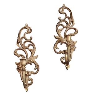 Vintage Syroco Wall Sconces Candle Holder Hanging Gold Plastic Hollywood Regency